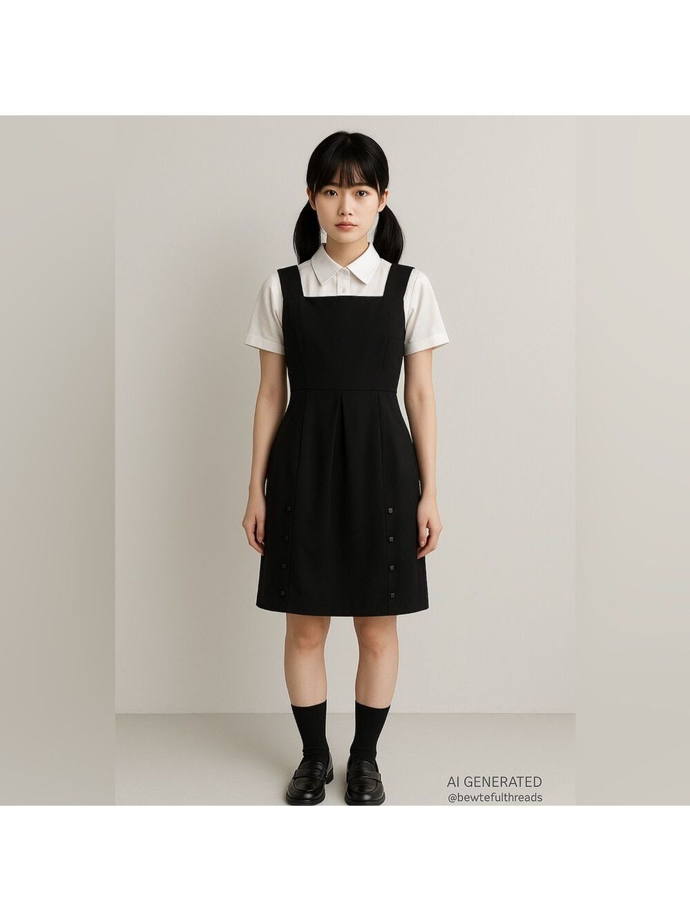 Black Pinafore Dress Medium Japanese Schoolgirl Minimalist